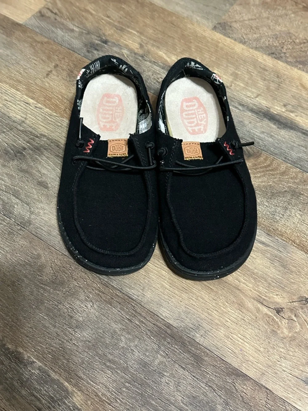 Hey Dude Kids Black Canvas Slip-On Sneakers with Brown Logo Tab - Picture 1 of 5